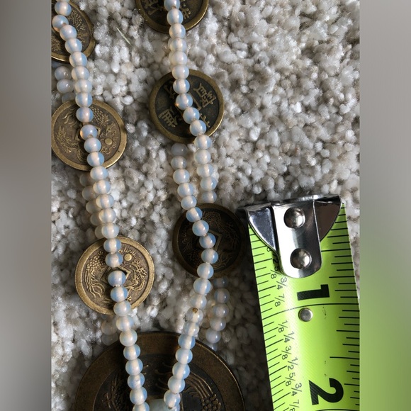 VTG Japanese Coin Necklace Dragon & Phoenix Translucent Moonglow Glass Beads 32” - Picture 11 of 12
